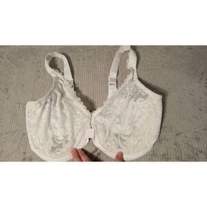 Glamorise Wonderwire Stretch Lace Front Closure Bra Size 36G White 9245